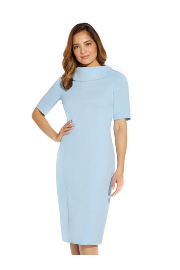 Adrianna Papell Blue Roll Neck Sheath Dress With V Back