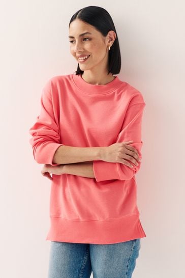 Coral Pink Essentials Longline Cotton Sweatshirt