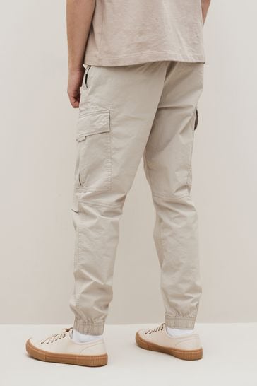 Ecru White Regular Tapered Stretch Utility Cargo Trousers
