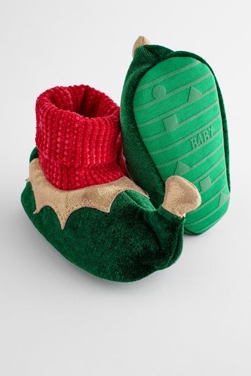 Green Christmas Elf Christmas Baby Pram Sock Slippers 0 2mths