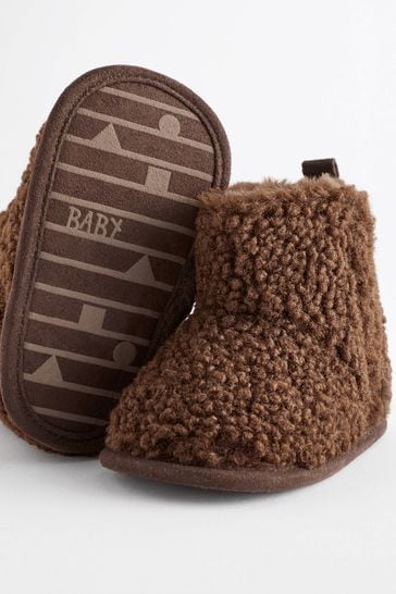 Buy Chocolate Brown Warm Lined Baby Pram Slipper Boots 0 24mths