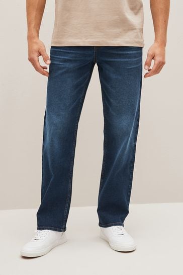 Mid Blue Straight Fit Essential Stretch Jeans