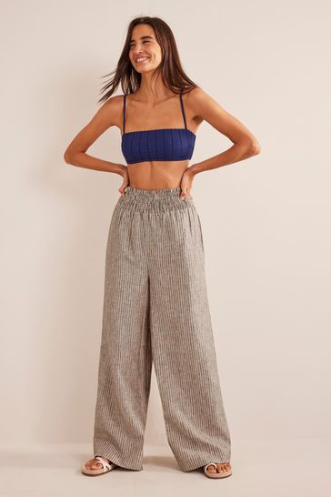 Buy Boden Natural Linen Shirred Waist Trousers from Next Luxembourg