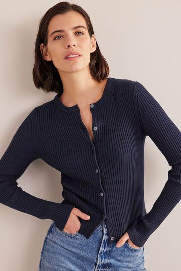 Boden Blue Ribbed Detail Cardigan