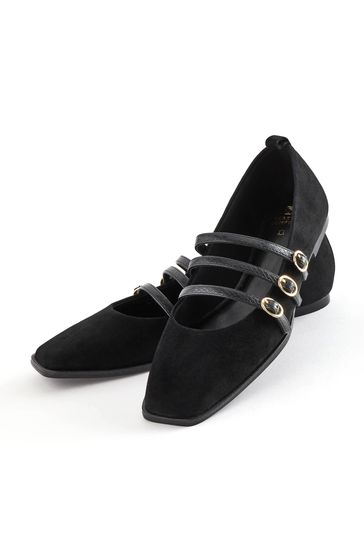 Black suede flat shoes sale