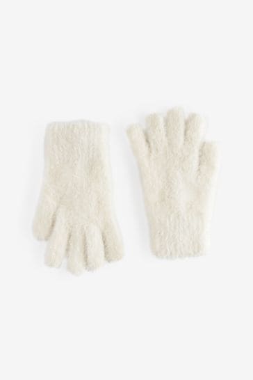 Ecru Fluffy Gloves (3-16yrs)