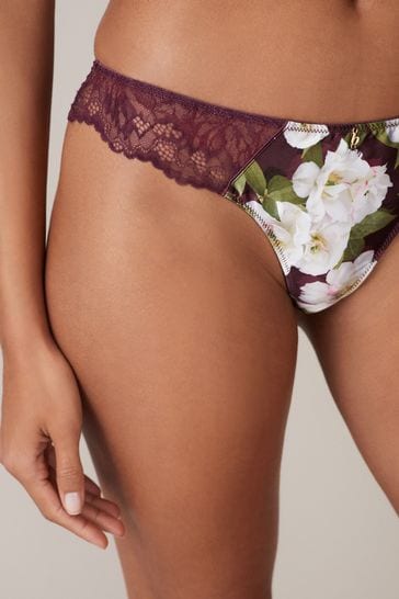 Buy B by Ted Baker Berry Red Floral Satin Lace Brazilian Knickers