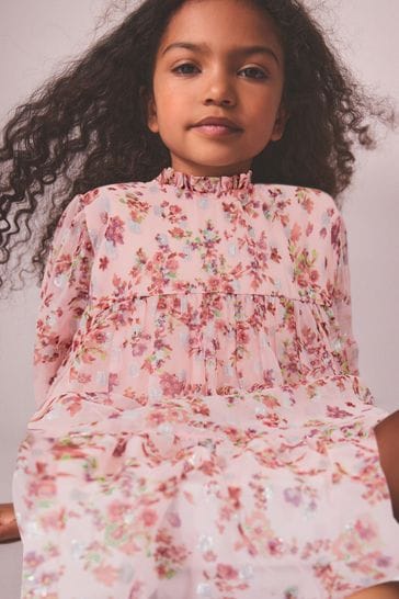 Girls pink on sale chiffon dress