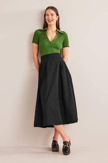 Black Tafetta Skirt with Strokes Print Blouse (Set of 2) | Printed blouse, Taffeta  skirt, Blouse