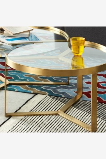 Gold brass cheap glass coffee table