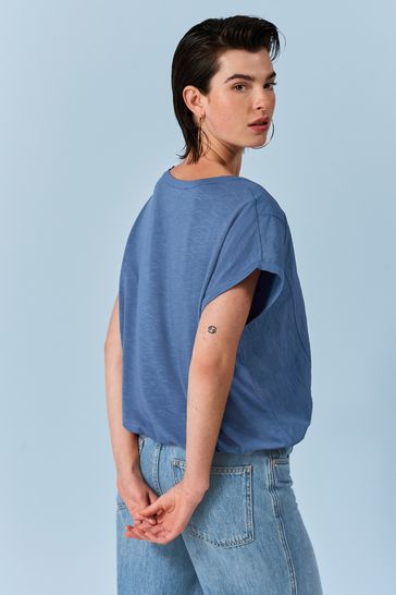 Buy Blue Short Sleeve Nylon Bubble Hem Top from Next Poland