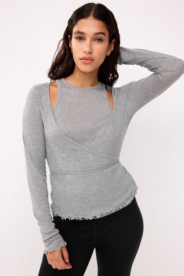 Grey Double Layer Wrap Top