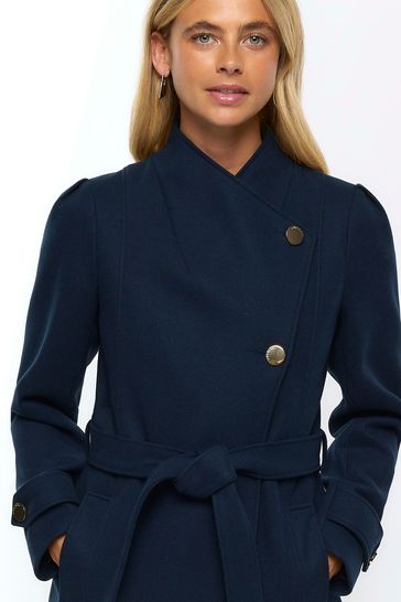 River island shop navy coat