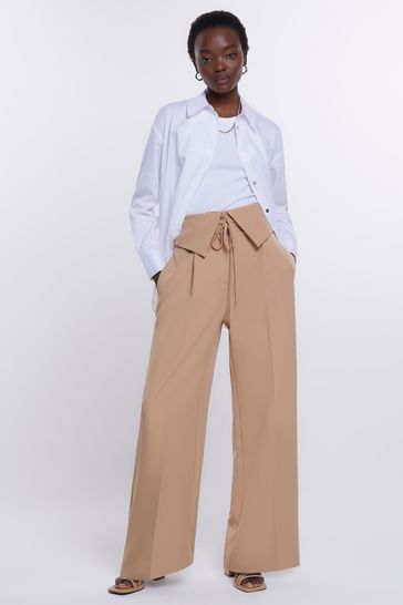 River Island Fold Over Waist Brown Trousers