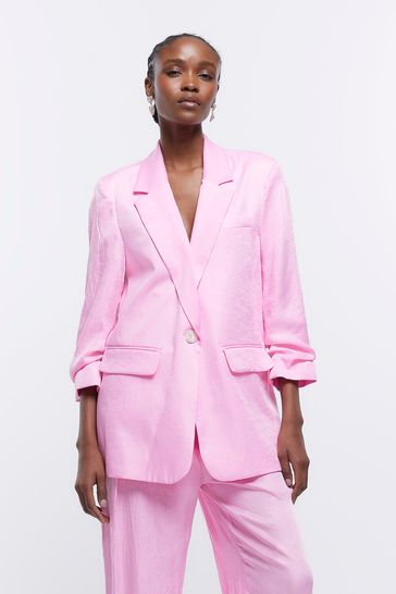 River Island Pink Ruched Sleeve Soft Blazer