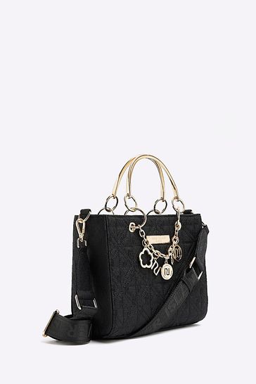 River Island Black Jacquard Charm Tote