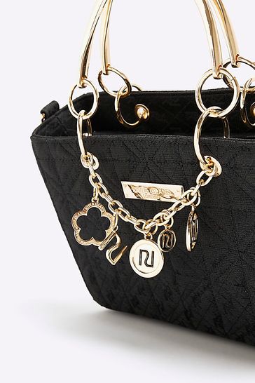Buy River Island Black Jacquard Charm Tote from Next USA