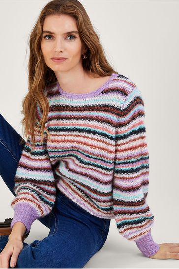 Monsoon Purple Stripe Jumper with Recycled Polyester Jumper