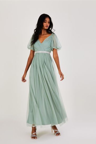 Monsoon Green Meghan Mesh Maxi Dress in Recycled Polyester