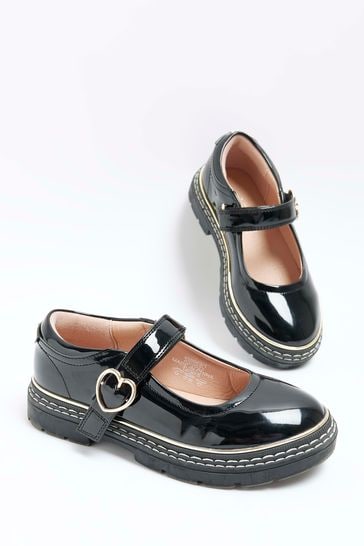 River Island Black Girls Heart Buckle Mary Jane Shoes