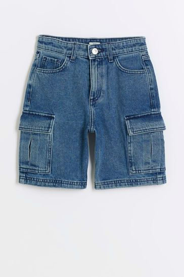 Buy River Island Blue Boys Denim Cargo Shorts from Next Luxembourg