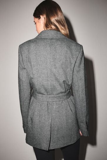 Grey belted blazer top