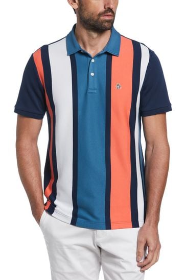 Original Penguin Blue Interlock Vertical Stripe Polo Shirt