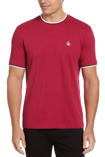 Original Penguin Tipped T-Shirt in Sangria Red