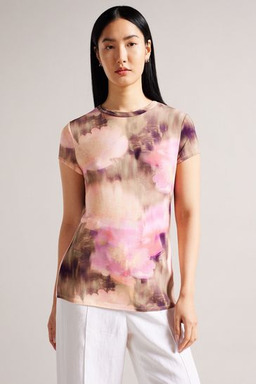 Ted Baker Yazmean Pink Coral Printed Fitted T-Shirt