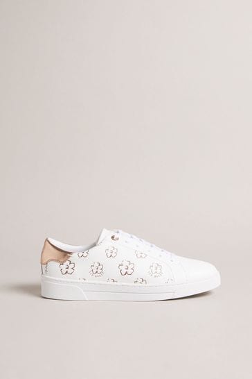 Ted Baker Metallic Taliy Rosegold Magnolia Flower Cupsole Trainers