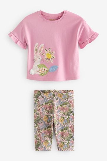 Pink Bunny Ditsy Short Sleeve Top And Cropped Leggings Set (3mths-7yrs)
