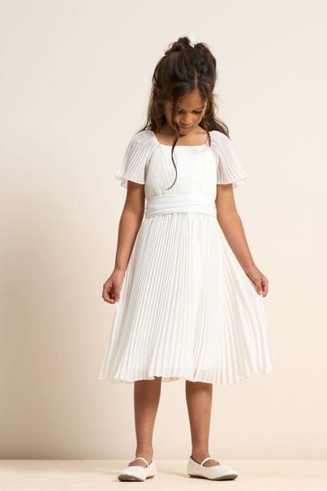 Angel & Rocket White Pleated Ballerina Occasion Bow Dress