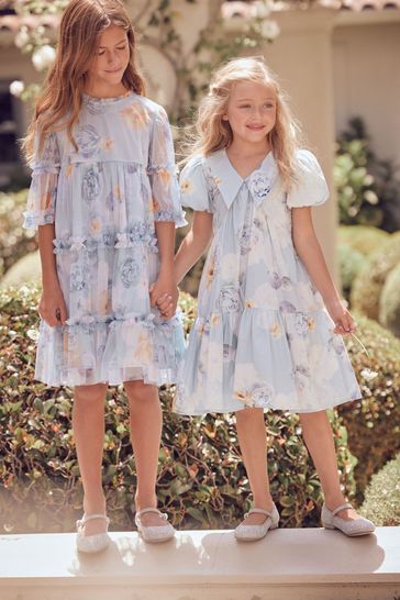 Buy Angel Rocket Blue Lucia Cotton Sateen Floral Print Dress from Next Netherlands