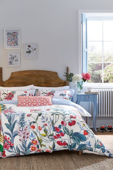 Joules White Permaculture Border Duvet Cover and Pillowcase Set