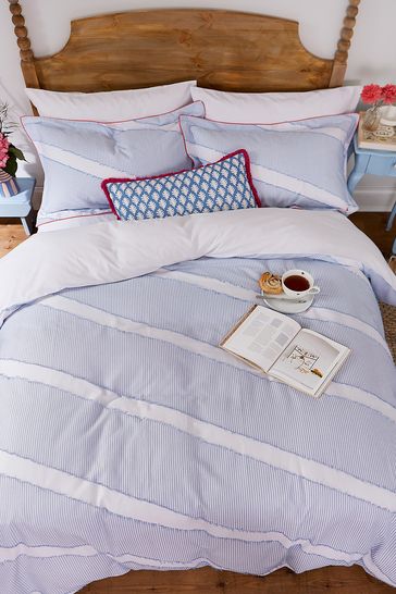 Joules Blue Diagonal Clipped Stripe Duvet Cover and Pillowcase Set
