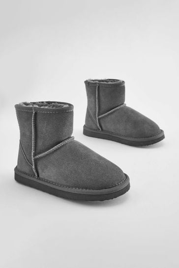Grey Tall Warm Lined Suede Slipper Boots