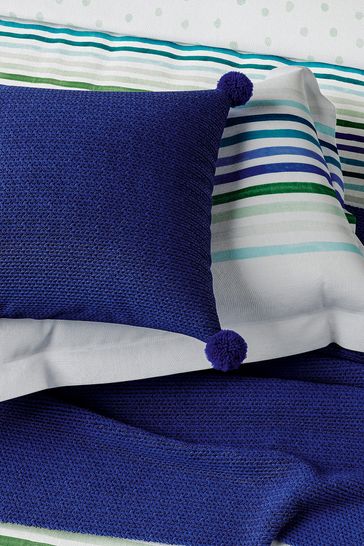 Navy blue pom pom throw on sale