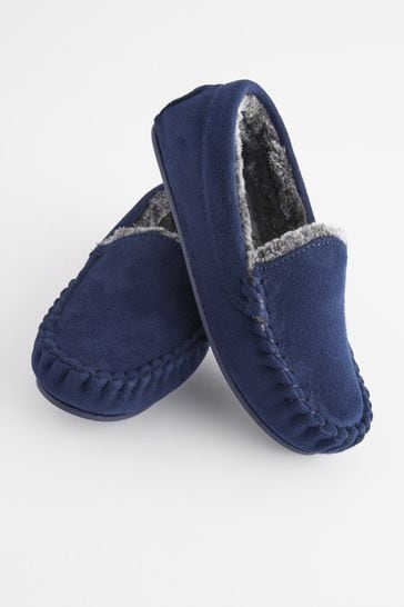 Mens fur top lined moccasin slippers