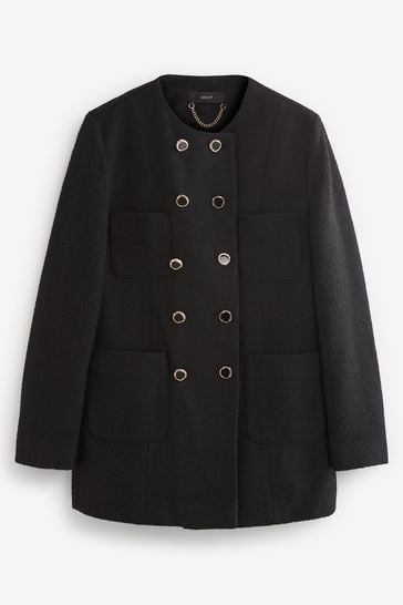 Collarless peacoat sales