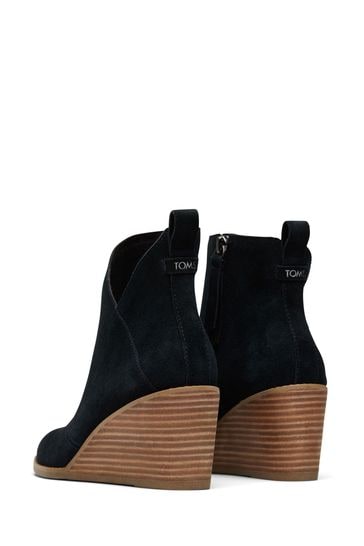 Toms black top wedge booties