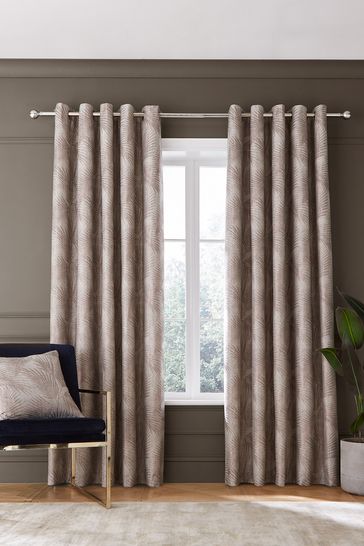 Hyperion Natural Tamra Palm Weighted Thermal Lined Eyelet Curtains