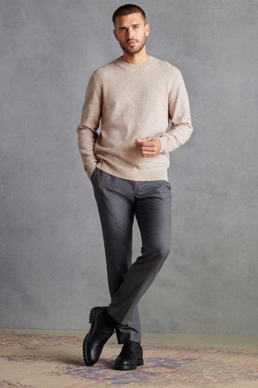 Buy Stone Natural Crew Neck Regular Signature Lambswool Jumper from Next Luxembourg