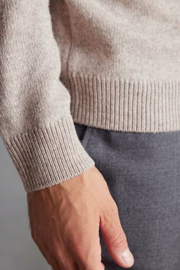 Buy Stone Natural Crew Neck Regular Signature Lambswool Jumper from Next Luxembourg