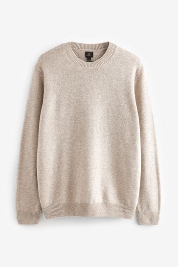 Buy Stone Natural Crew Neck Regular Signature Lambswool Jumper from Next Luxembourg