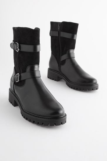 Buy Black Regular Wide Fit Forever Comfort Buckle Biker Boots from Next Luxembourg