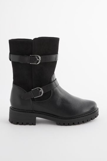 Black Regular Wide Fit Forever Comfort Buckle Biker Boots