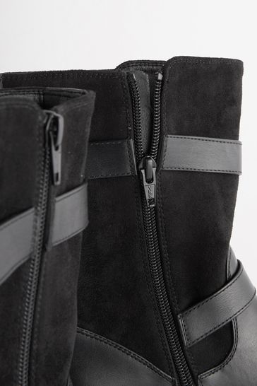 Buy Black Regular Wide Fit Forever Comfort Buckle Biker Boots from Next Luxembourg