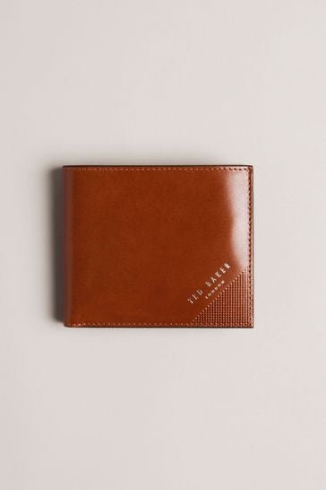 Ted Baker Brown Prugs Embossed Corner Leather Bifold Coin Wallet