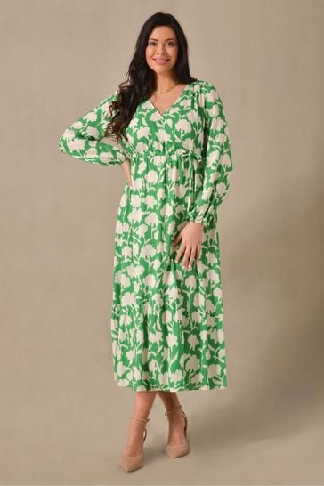 Live Unlimited Curve Green Floral Print Drawstring Wrap Maxi Dress
