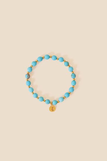 Accessorize Blue Gold Plated Turquoise Healing Stone Beaded Bracelet